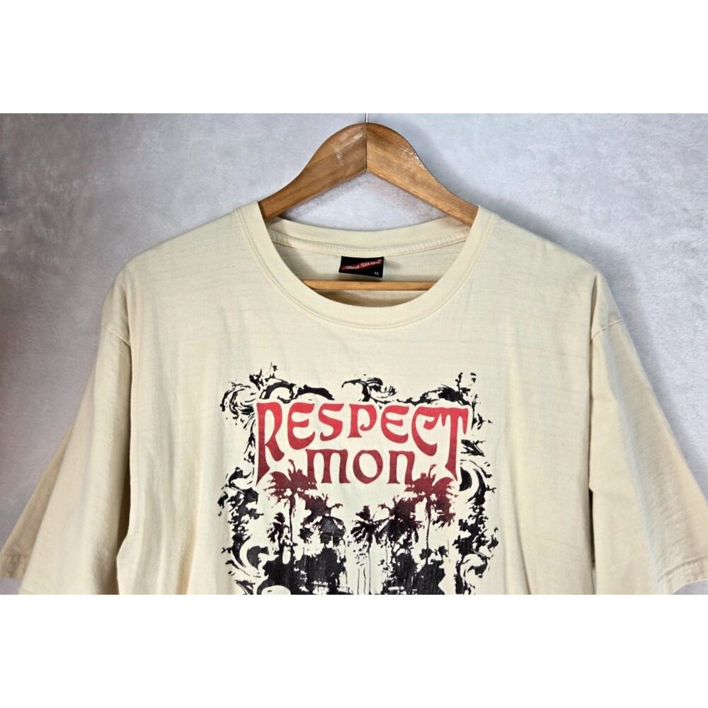 Red Stripe T-Shirt Beige XL Jamaica -Respect Mon- Vaca Casual Vtg Short Sleeve - Picture 3 of 15